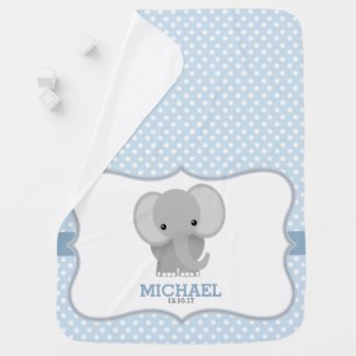 Baby Elephant (blue) Personalized Swaddle Blanket