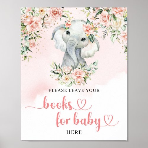 Baby elephant blush gold floral books for baby poster