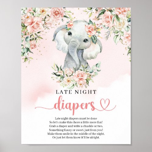 Baby elephant blush gold Late Night Diapers game Poster