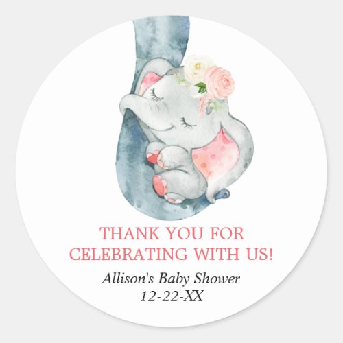 Baby elephant blush pink favor stickers