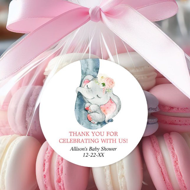 Baby elephant blush pink favor stickers (Creator Uploaded)