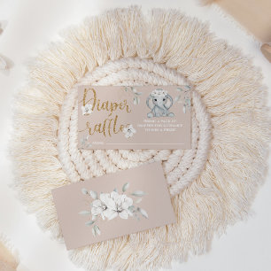 Baby elephant blush pink & gold Diaper Raffle Enclosure Card