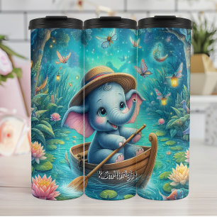 Baby Elephant Boating in Lotus Pond Thermal Tumbler