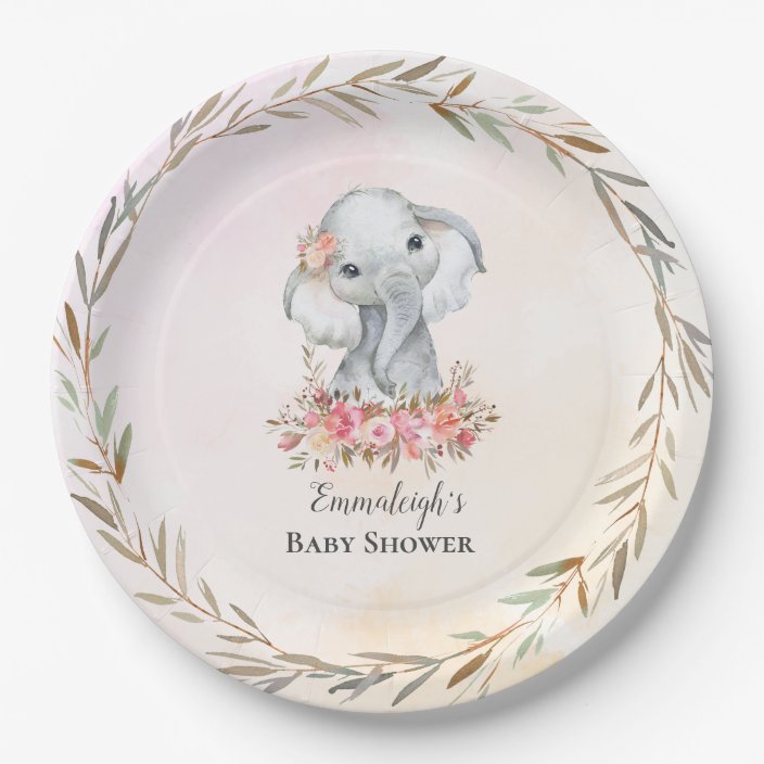 Baby Elephant Boho Chic Baby Shower Paper Plate | Zazzle.com