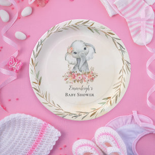 Baby Elephant Boho Chic Baby Shower Paper Plates