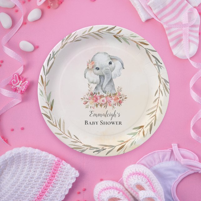 Baby Elephant Boho Chic Baby Shower Paper Plates (Creator Uploaded)