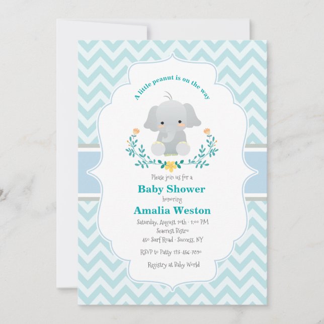 Baby Elephant Boy Baby Shower Invitation (Front)
