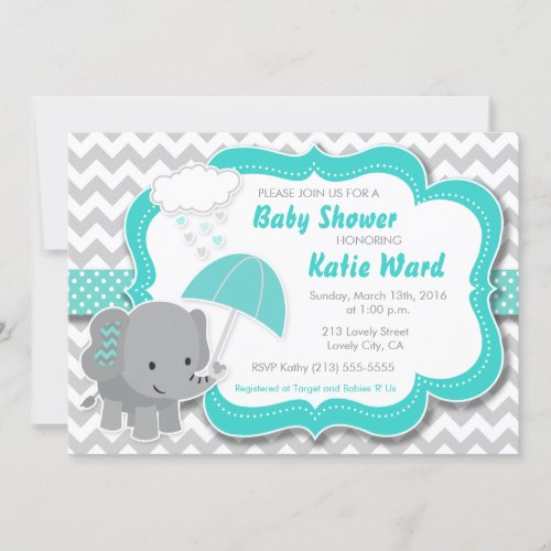 Baby Elephant Boy Baby Shower Teal Blue Invitation