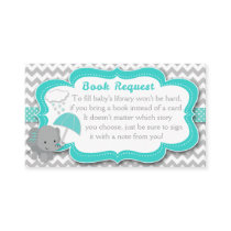 Baby Elephant Boy Baby Shower Teal Book Request Enclosure Card