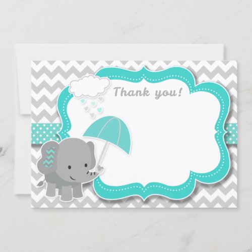 Baby Elephant Boy Baby Shower Teal Thank You Card