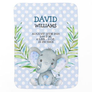 Baby Elephant Boy Birth Stats Safari Jungle Cute Blanket