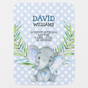 Baby Elephant Boy Birth Stats Safari Jungle Cute Blanket