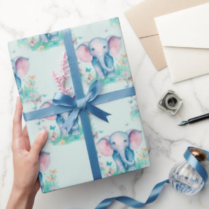 Baby Elephant Boy Birthday Wrapping Paper