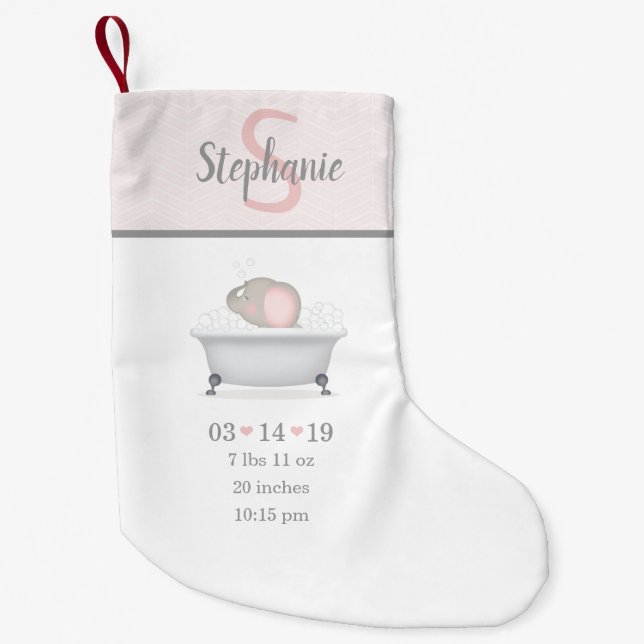 Baby Elephant Bubble Bath Birth Announcement Small Christmas Stocking (Front)