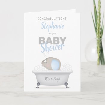 Baby Elephant Bubble Bath Boy Baby Shower Card by LifesSweetBlessings at Zazzle