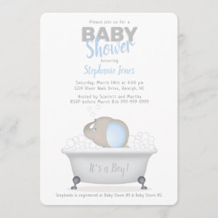 Baby Elephant Bubble Bath Boy Baby Shower Invitation