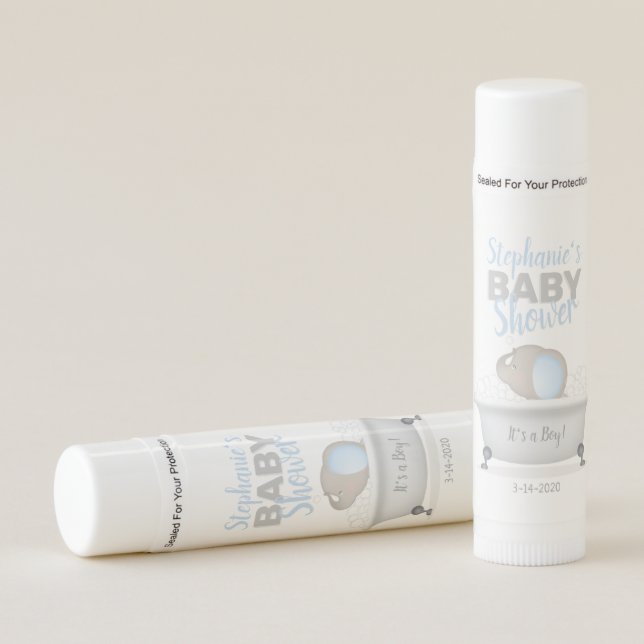 Baby Elephant Bubble Bath Boy Baby Shower Lip Balm (Front)