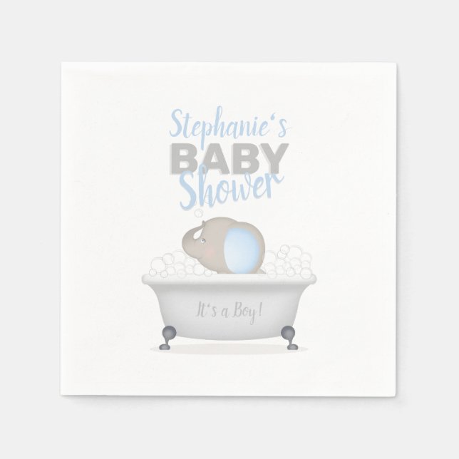 Baby Elephant Bubble Bath Boy Baby Shower Napkins (Front)