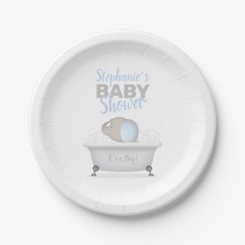 Baby Elephant Bubble Bath Boy Baby Shower Paper Plates