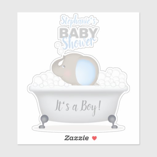 Baby Elephant Bubble Bath Boy Baby Shower Sticker Zazzle