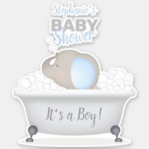 Baby Elephant Bubble Bath Boy Baby Shower Sticker