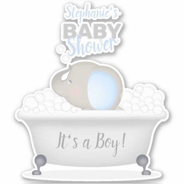 Baby Elephant Bubble Bath Boy Baby Shower Sticker (Front)