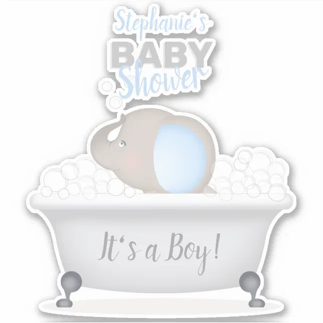 Baby Elephant Bubble Bath Boy Baby Shower Sticker Zazzle