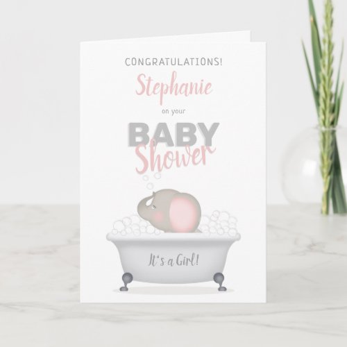 Baby Elephant Bubble Bath Girl Baby Shower Card