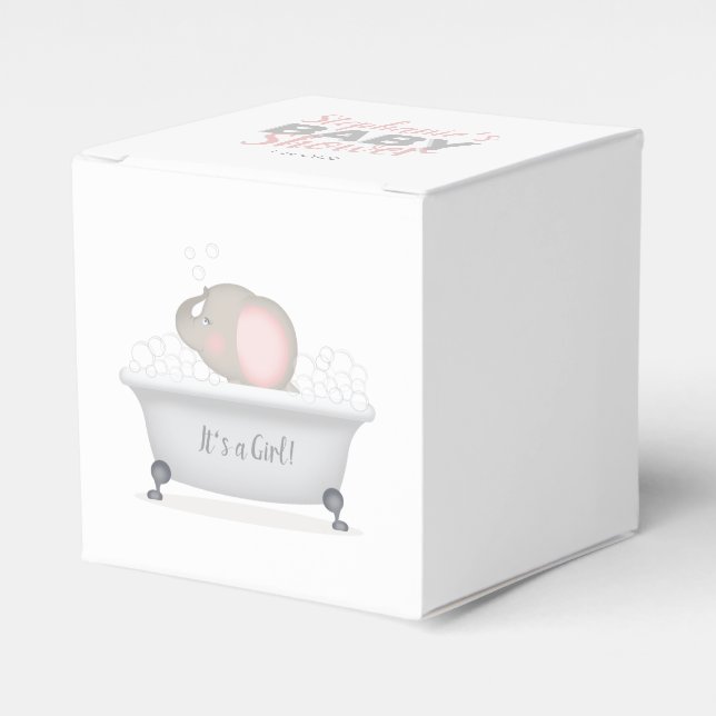 Baby Elephant Bubble Bath Girl Baby Shower Favor Boxes (Front Side)