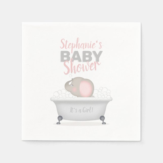 Baby Elephant Bubble Bath Girl Baby Shower Napkins (Front)