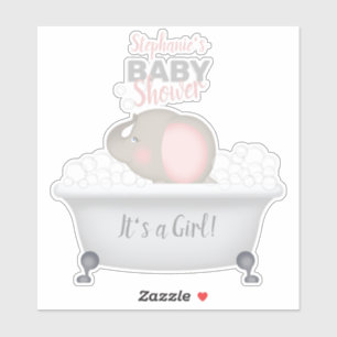 Baby Elephant Bubble Bath Girl Baby Shower Sticker