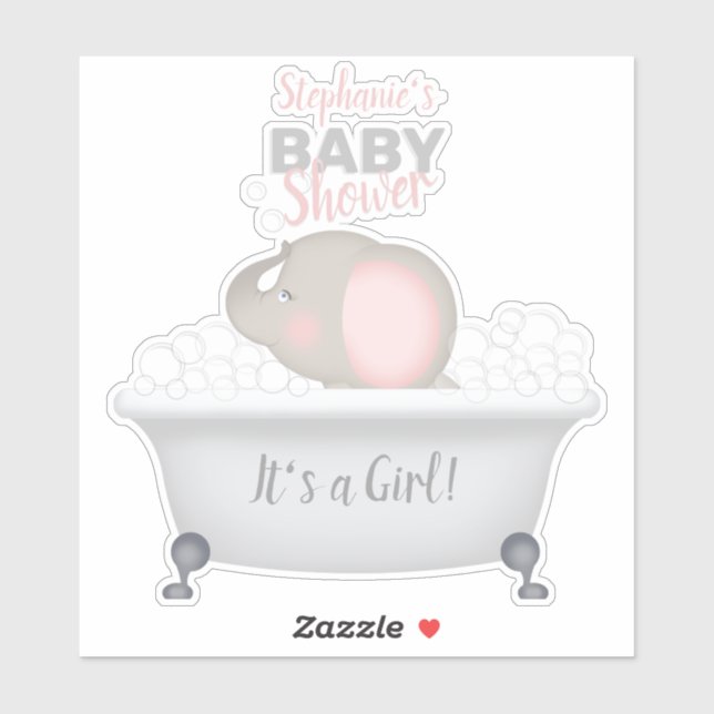 Baby Elephant Bubble Bath Girl Baby Shower Sticker (Sheet)