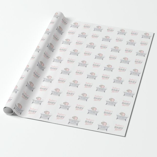 Baby Elephant Bubble Bath Girl Baby Shower Wrapping Paper (Unrolled)