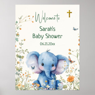 Baby Elephant & Butterflies Baby Shower Welcome Poster