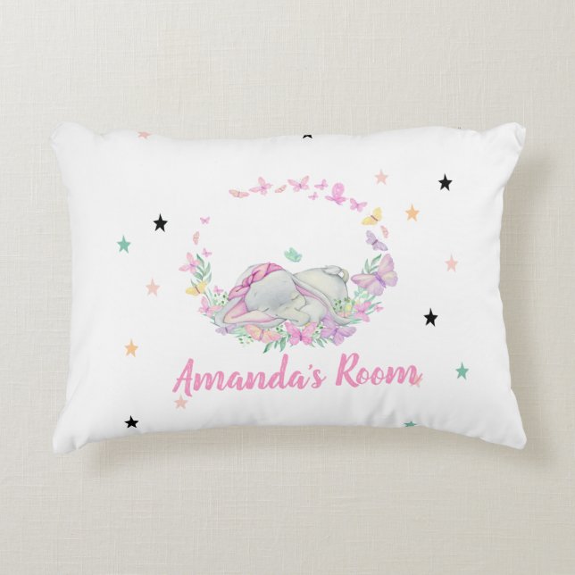 Baby Elephant,Butterflies, Stars Accent Pillow (Front)