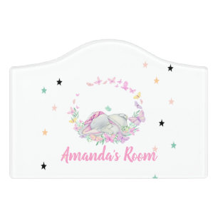 Baby Elephant,Butterflies, Stars Door Sign