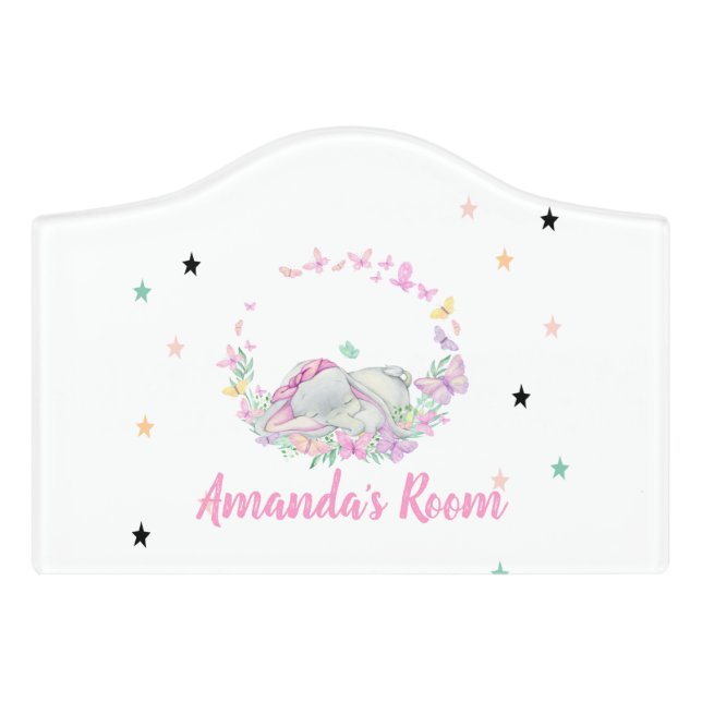 Baby Elephant,Butterflies, Stars Door Sign (Small Crest Front)