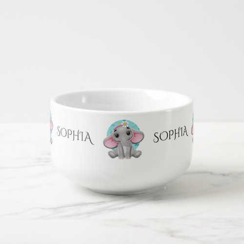 Baby Elephant Cartoon Personalize Childs Name Soup Mug