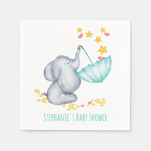 Baby Elephant Catching Falling Stars Baby Shower Napkins