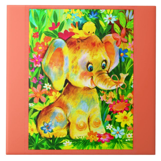 baby elephant ceramic tile (Front)