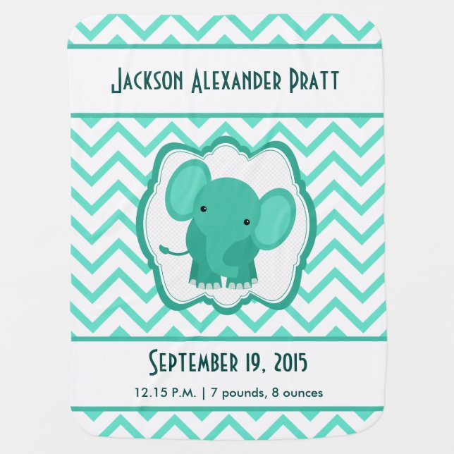 Baby Elephant Chevron Aqua Baby Blanket (Front)