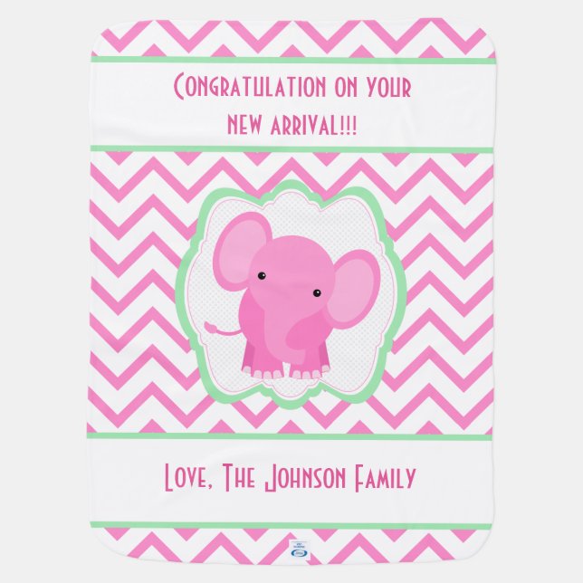 Baby Elephant Chevron Pink Baby Blanket (Back)