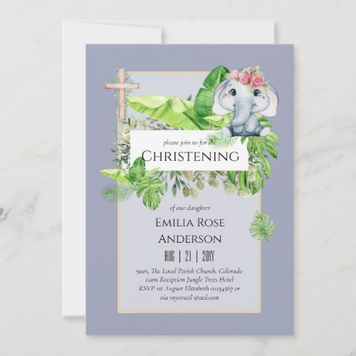 Baby Elephant CHRISTENING Invite for Girls Jungle