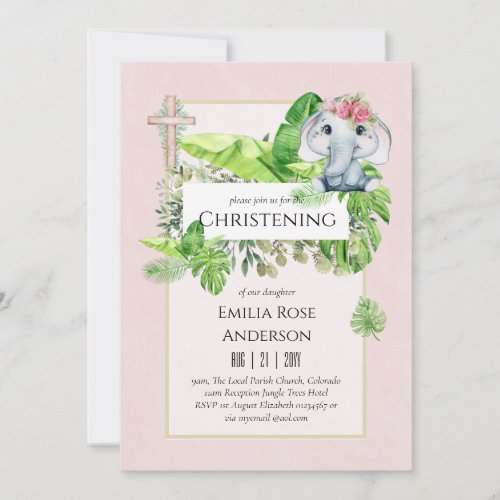 Baby Elephant CHRISTENING Invite for Girls Jungle