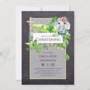 Baby Elephant CHRISTENING Invite for Girls Jungle