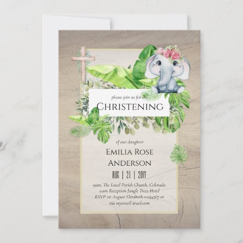 Baby Elephant CHRISTENING Invite for Girls Jungle