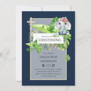 Baby Elephant CHRISTENING Invite for Girls Jungle
