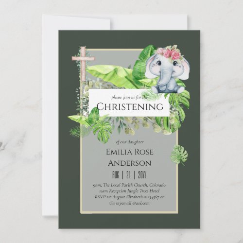 Baby Elephant CHRISTENING Invite for Girls Jungle