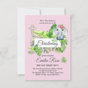 Baby Elephant CHRISTENING Invite for Girls Jungle