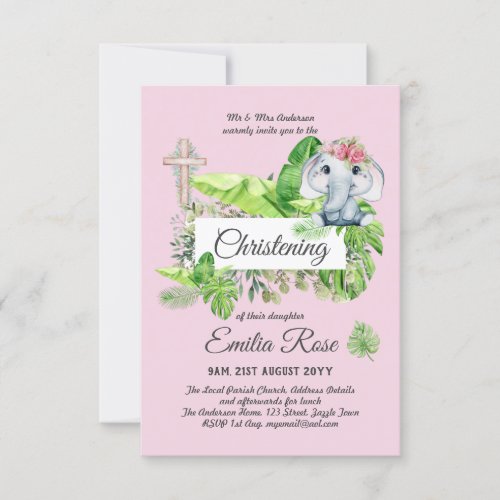 Baby Elephant CHRISTENING Invite for Girls Jungle